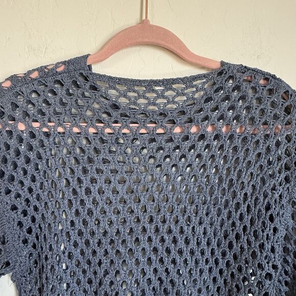 Womens Blue Open Knit Beachy Boho Bell Sleeve Sweater Size L Festival Beach - Picture 11 of 13